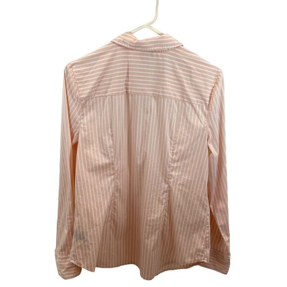 Worthington Brand ladies Button‎ Down Peach and White Striped Top Size Medium - Picture 4 of 10